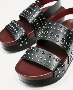 Кожаные сандалии с заклепками, на платформе Zara