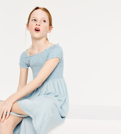 Джинсовое платье миди с эластичными деталями Zara