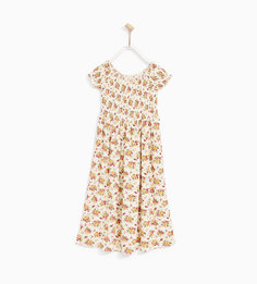 Платье миди с эластичными деталями и цветочным принтом Zara