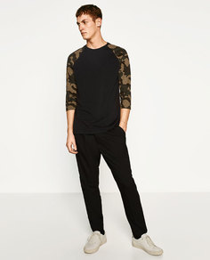 Футболка с рукавами с камуфляжным принтом Zara