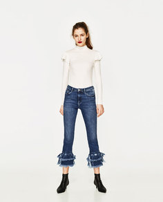 Футболка из трикотажа в рубчик с воланами Zara