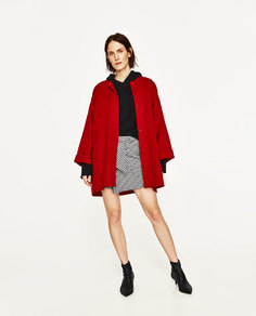 Шерстяное пальто с деталями на рукавах Zara