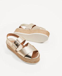 Кожаные сандалии на платформе из джута Zara