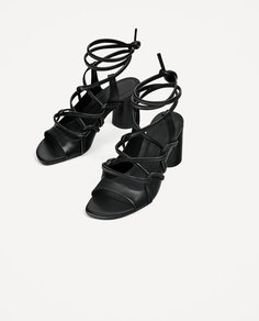 Кожаные босоножки на каблуке Zara