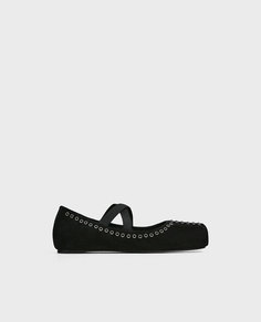 Кожаные балетки с эластичными деталями Zara