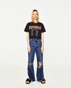 Укороченная футболка с надписью Zara