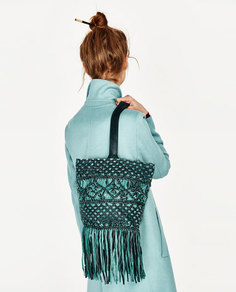 Кожаная сумка-мешок с бахромой Zara