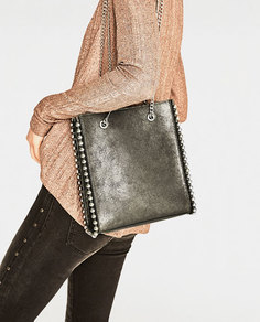 Сумка-шопер мини-формата с заклепками Zara