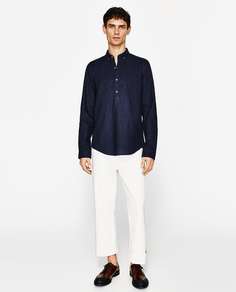 Рубашка из хлопка и льна Zara