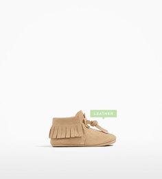 Кожаные ботинки с бахромой Zara