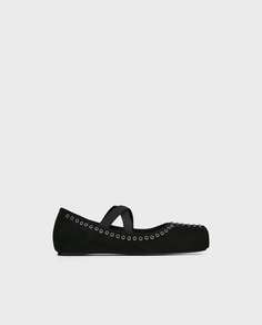Кожаные балетки с эластичными деталями Zara