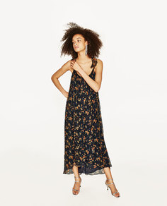 Длинное платье с воланами на бретелях Zara