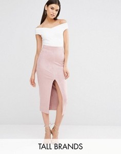 Юбка миди из искусственной замши с разрезом Missguided Tall - Фиолетовый