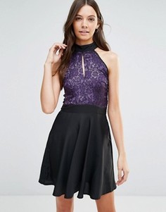 Короткое приталенное платье с кружевным верхом Jasmine - Черный