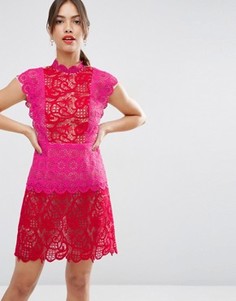 Кружевное платье мини в стиле колор блок ASOS - Мульти