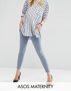 Выбеленные зауженные джинсы для беременных с поясом под животом ASOS Maternity Ridley - Серый