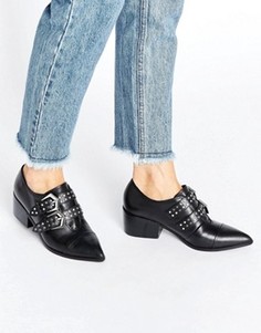 Кожаные туфли на среднем каблуке с заостренным носком Office Fly By - Черный