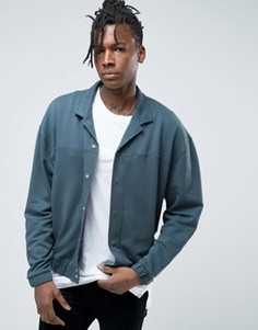 Синяя трикотажная oversize-куртка с воротником в виде лацканов ASOS - Серый