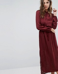 Платье макси с выжженным узором и поясом на талии Sisley - Красный