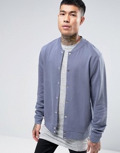 Трикотажный бомбер на кнопках ASOS - Синий