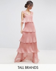Плиссированное платье макси с многоярусными рюшами True Decadence Tall - Розовый