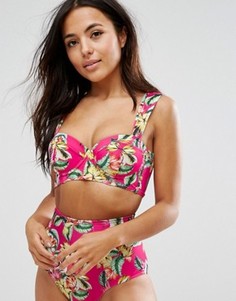 Удлиненный бикини-топ с тропическим принтом эксклюзивно для ASOS FULLER BUST - Мульти