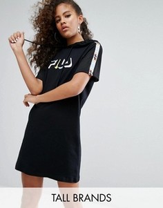 Платье с капюшоном, лазерной отделкой, логотипом и лентой Fila Tall - Черный