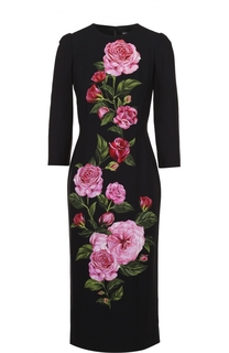 Облегающее платье с укороченным рукавом и цветочным принтом Dolce &amp; Gabbana