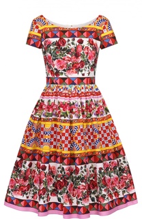 Приталенное платье с пышной юбкой и ярким принтом Dolce &amp; Gabbana