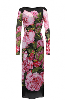 Шелковое платье-миди с юбкой годе и цветочным принтом Dolce &amp; Gabbana