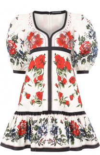 Платье с рукавом-фонарик и цветочным принтом Alexander McQueen
