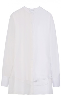Шелковая блуза асимметричного кроя с полупрозрачными вставками DKNY