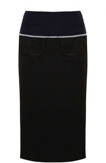 Юбка прямого кроя с контрастной бахромой и разрезом DKNY