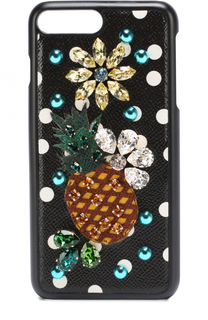 Кожаный чехол для iPhone 7 Plus с принтом и декором Dolce &amp; Gabbana