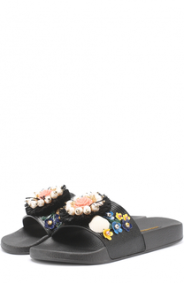 Текстильные шлепанцы с цветочной аппликацией Dolce &amp; Gabbana