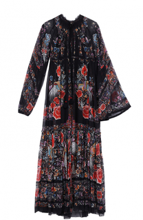 Шелковое платье-макси с ярким принтом и асимметричными рукавами Roberto Cavalli