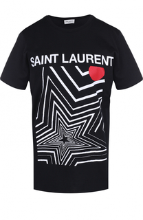 Хлопковая футболка прямого кроя с контрастным принтом Saint Laurent