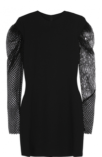 Мини-платье с драпированными кружевными рукавами Saint Laurent