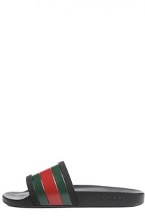 Резиновые шлепанцы с контрастной отделкой Gucci