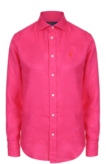 Льняная блуза с вышитым логотипом бренда Polo Ralph Lauren