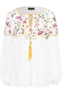 Блуза свободного кроя с контрастной цветочной вышивкой Ermanno Scervino