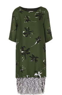 Шелковое платье с принтом и кружевной отделкой Dries Van Noten