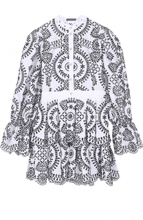 Мини-платье с контрастным кружевом и рукавом-фонарик Alexander McQueen