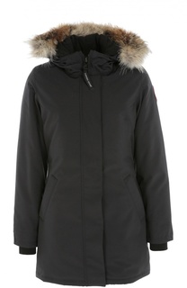 Удлиненный пуховик с меховой отделкой Canada Goose