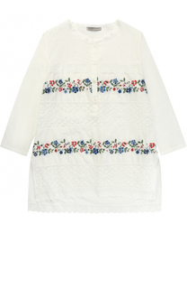 Хлопковая блуза с кружевными вставками и вышивкой Ermanno Scervino