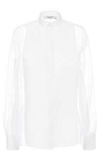 Блуза с воротником-стойкой и полупрозрачными вставками Lanvin