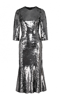 Приталенное платье с укороченным рукавом и пайетками Dolce &amp; Gabbana