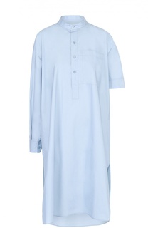 Хлопковое платье-рубашка асимметричного кроя с накладным карманом Balenciaga