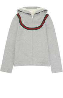 Спортивный кардиган на молнии с контрастной отделкой и капюшоном Gucci