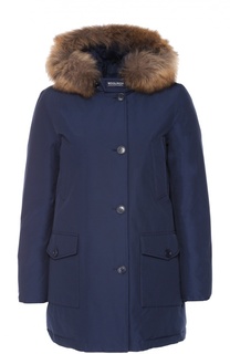 Пуховик прямого кроя с меховой отделкой капюшона Woolrich